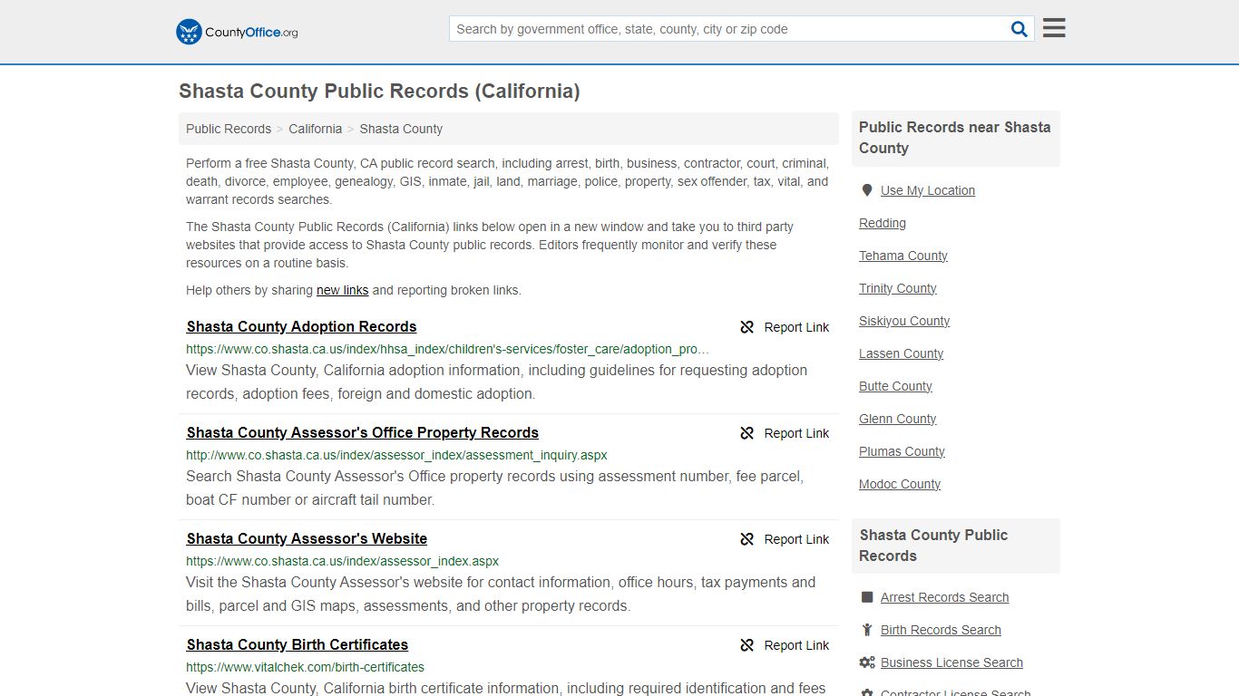 Public Records - Shasta County, CA (Business, Criminal, GIS, Property ...